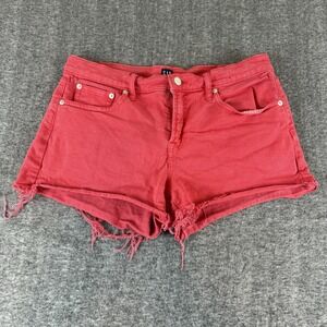 GAP Denim Women's 29 Cutoff Shorts Red Frayed Hem Mid Rise - A3